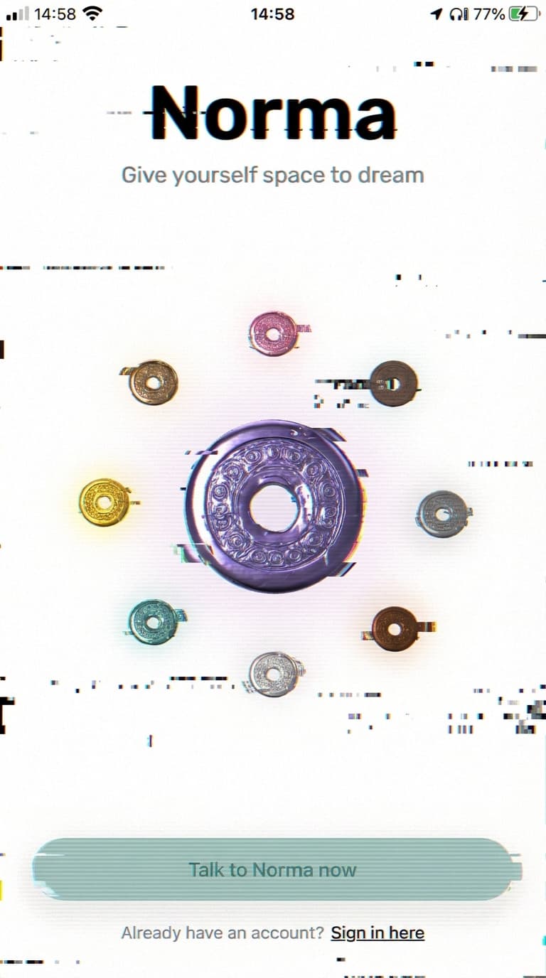 Norma app login screen
